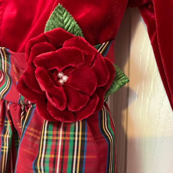 Christmas tartan pattern red dress with velvet top - Picture 5 of 13